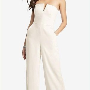 Dessy Collection 3066 - Strapless Notch Crepe Jumpsuit with pockets in Ivory